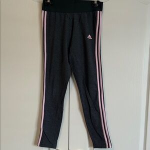 Adidas Charcoal Leggings with Light Pink Stripes